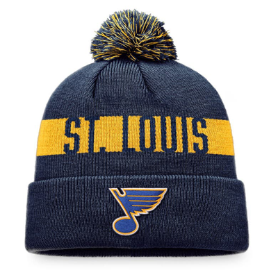 Shop Fanatics Branded Navy St. Louis Blues Fundamental Patch Cuffed Knit Hat With Pom