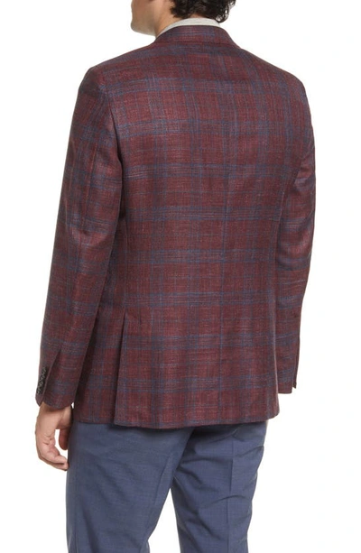 Shop Hickey Freeman Merlot Plaid Soft Wool Blend Jacket In Burgundy