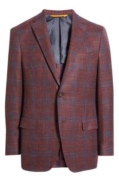 Shop Hickey Freeman Merlot Plaid Soft Wool Blend Jacket In Burgundy