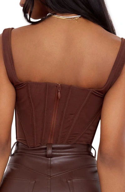 House Of Cb Ninetta Mesh Corset Top In Chocolate