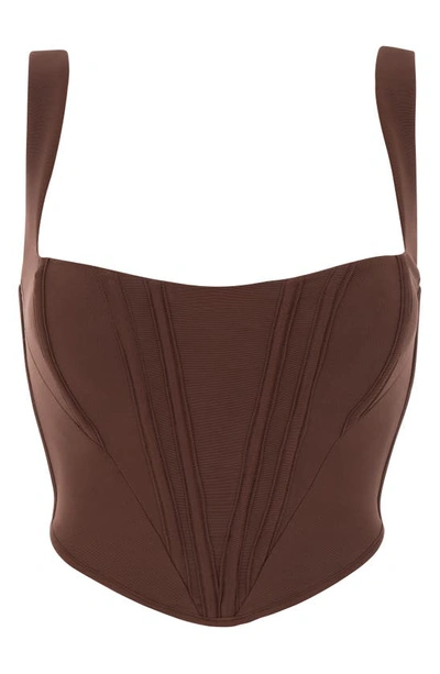 House Of Cb Ninetta Mesh Corset Top In Chocolate
