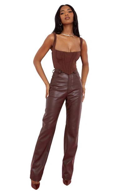House Of Cb Ninetta Mesh Corset Top In Chocolate