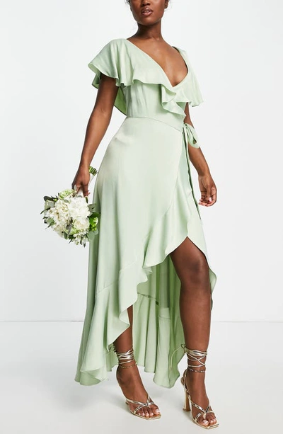 Shop Topshop Satin High-low Gown In Light Green