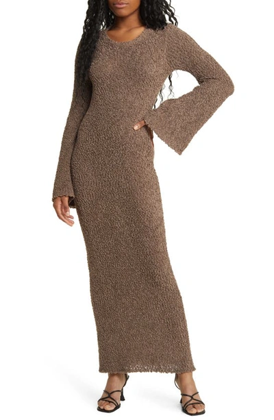 Shop Honor The Gift Long Sleeve Cotton Knit Maxi Dress In Grey