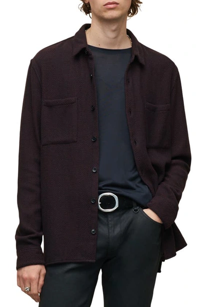 Shop John Varvatos Cole Herringbone Cotton Button-up Shirt In Dark Plum