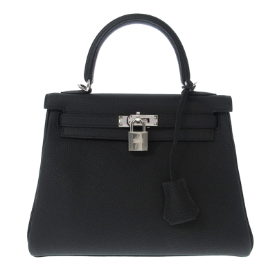 Shop Hermes Hermès Kelly 25 Black Leather Handbag ()