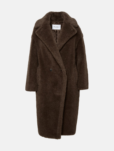 Shop Max Mara 'teddy' Coat In Alpaca And Brown Cachemire
