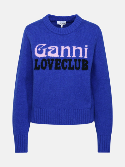 Shop Ganni Blue Wool Blend Sweater