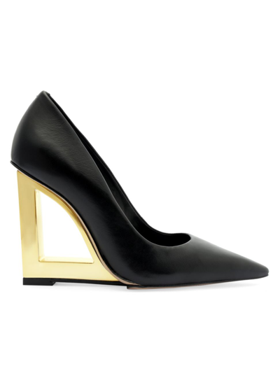 Shop Schutz Women's Filipa 100mm Leather Wedge-heel Pumps In Black Gold