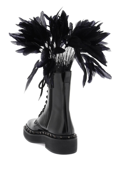 Shop Valentino Garavani Leather M Way Rockstud Combat Boots With Feathers