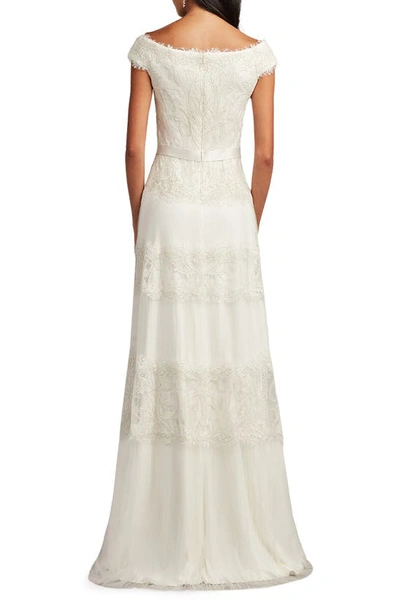 Shop Tadashi Shoji Sequin Corded Lace Off The Shoulder Gown In Ivory