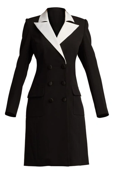 Shop Tadashi Shoji Long Sleeve Tuxedo Dress In Ivory/ Black