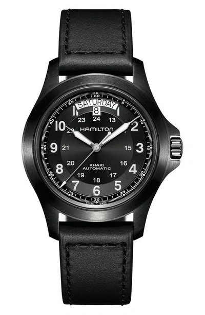 Shop Hamilton Khaki King Automatic Leather Strap Watch, 40mm
