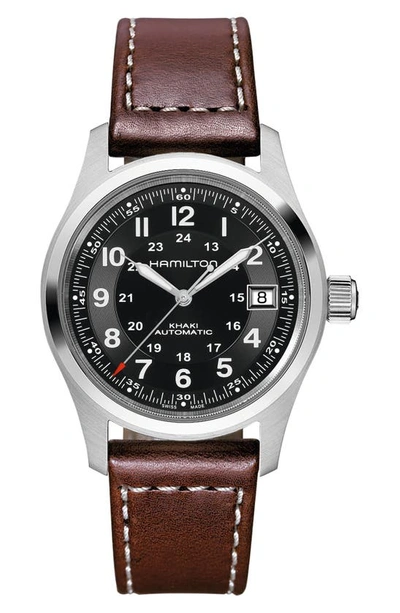 Hamilton Khaki Field King Auto Day-date Black Dial Men's Watch H64455533 In Brown/black/silver