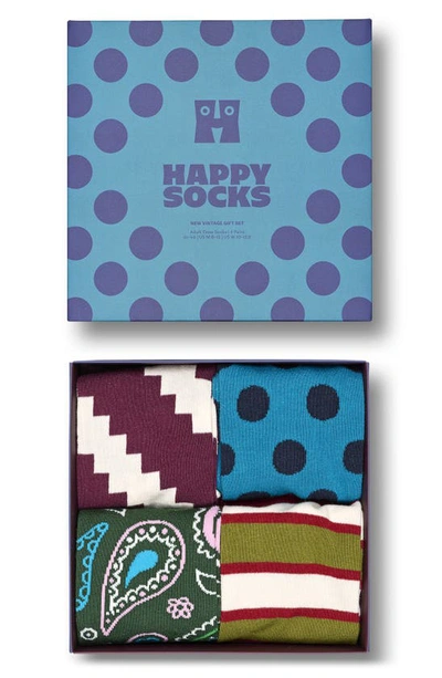 Shop Happy Socks Assorted 4-pack Vintage Pattern Socks Gift Box In Dark Reddnu