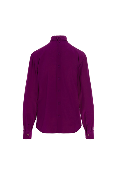 Gucci Silk Shirt With Buttoned High Neckline And Long Sleeves In Purple
