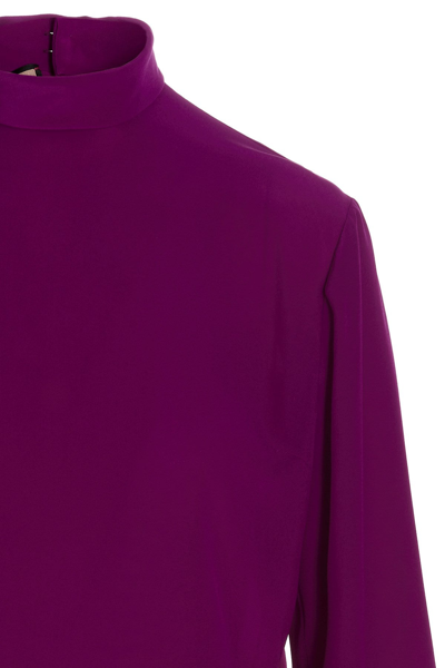 Gucci Silk Shirt With Buttoned High Neckline And Long Sleeves In Purple