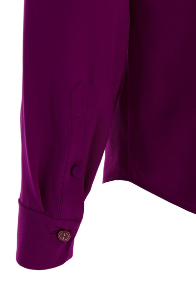 Gucci Silk Shirt With Buttoned High Neckline And Long Sleeves In Purple