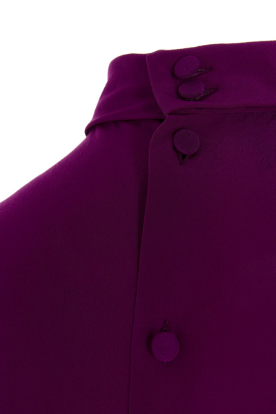 Gucci Silk Shirt With Buttoned High Neckline And Long Sleeves In Purple