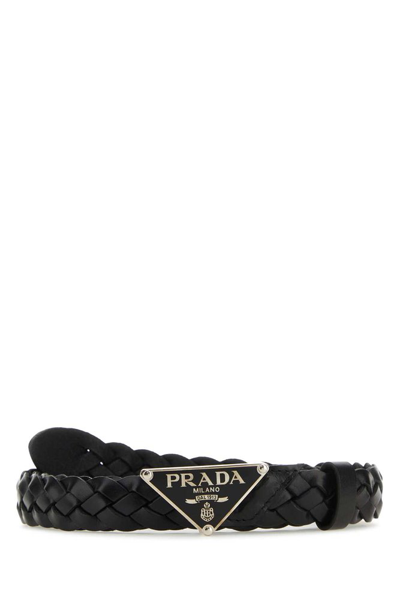 Shop Prada A Triangle Logo Plaque Fringed Belt In Black