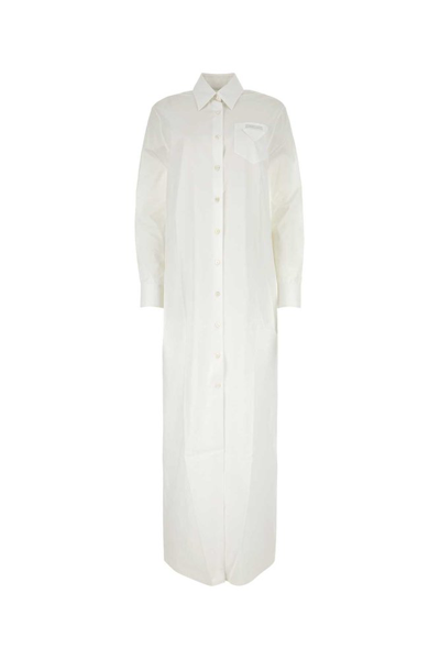 Shop Prada Buttoned Shirt Dress In White