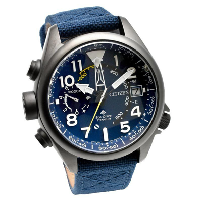 Pre-owned Citizen Promaster Land Bn4065-07l Eco-drive Altichron Titanium Solar Watch Blue