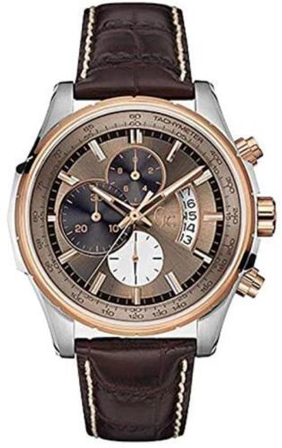 Pre-owned Guess Collection Bronze Dial Brown Strap Men's Round Analog Watch X81012g5s