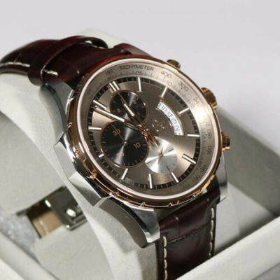 Pre-owned Guess Collection Bronze Dial Brown Strap Men's Round Analog Watch X81012g5s