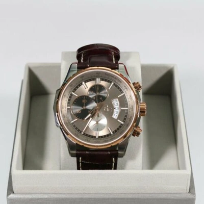 Pre-owned Guess Collection Bronze Dial Brown Strap Men's Round Analog Watch X81012g5s