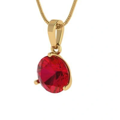 Pre-owned Pucci 2 Round Classic Simulated Ruby Pendant Necklace 16" Chain Solid 14k Yellow Gold