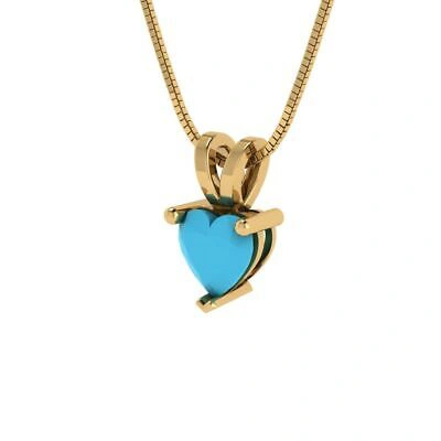 Pre-owned Pucci .5 Ct Heart Cut Simulated Turquoise Pendant Necklace 18" Chain 14k Yellow Gold