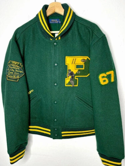 Pre-owned Polo Ralph Lauren $698  Large Green Tiger Bomber Jacket Varsity College Coat Vtg