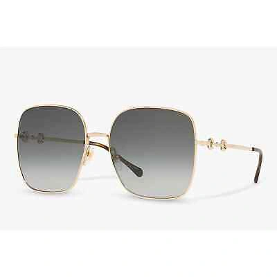 Pre-owned Gucci Gg0879s 001 Sunglasses Gold Grey Blue Gradient Lens Women Authentic In Gray