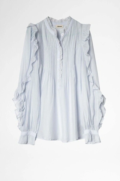 Pre-owned Zadig & Voltaire $378  Timmy Tomboy Tunic Blouse Shirt In Sky Size S In Blue