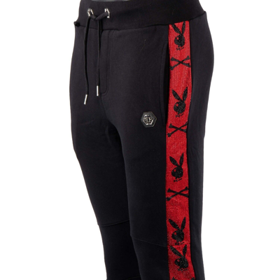 Pre-owned Philipp Plein X Playboy Jogging Trousers Pants Crystals Stripes Black Red 08466