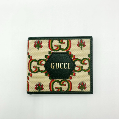 Pre-owned Gucci 100 Centennial Men's Beige Canvas Bifold Wallet 676238 9665