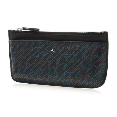 Pre-owned Montblanc Monogram Clutch Leather Zipper Bag Pouch Purse Wallet For Men Women In Black + Blue