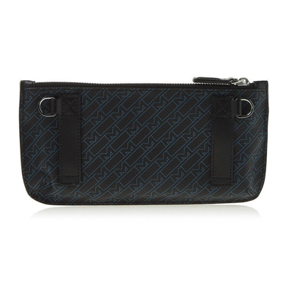 Pre-owned Montblanc Monogram Clutch Leather Zipper Bag Pouch Purse Wallet For Men Women In Black + Blue