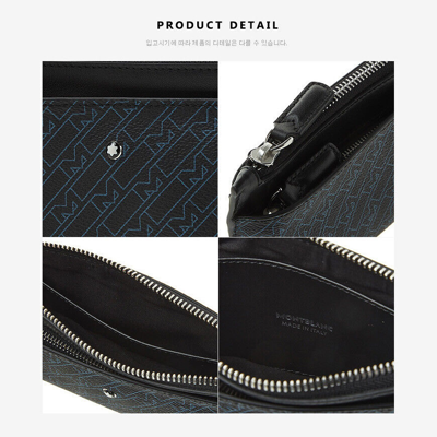 Pre-owned Montblanc Monogram Clutch Leather Zipper Bag Pouch Purse Wallet For Men Women In Black + Blue