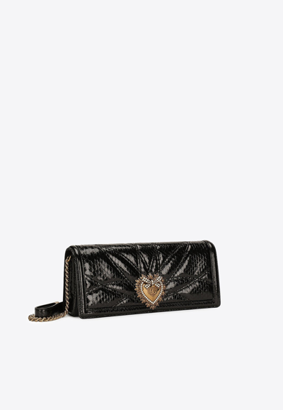 Dolce & Gabbana Devotion Python-effect Baguette Bag In Black