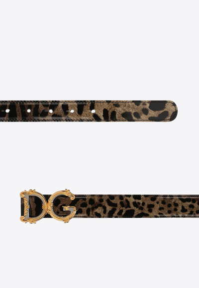 Dolce & Gabbana Logo-plaque Leopard-print Belt In Multicolor