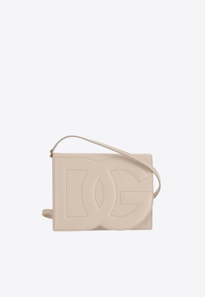 Dolce & Gabbana Dg Logo Calf Leather Crossbody Bag In Ivory