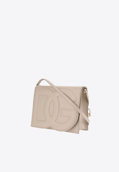 Dolce & Gabbana Dg Logo Calf Leather Crossbody Bag In Ivory