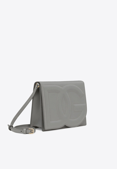 Dolce & Gabbana Dg Logo Calf Leather Crossbody Bag In Gray