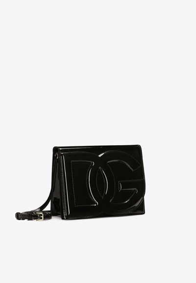 Shop Dolce & Gabbana Dg Logo Patent Leather Crossbody Bag In Black