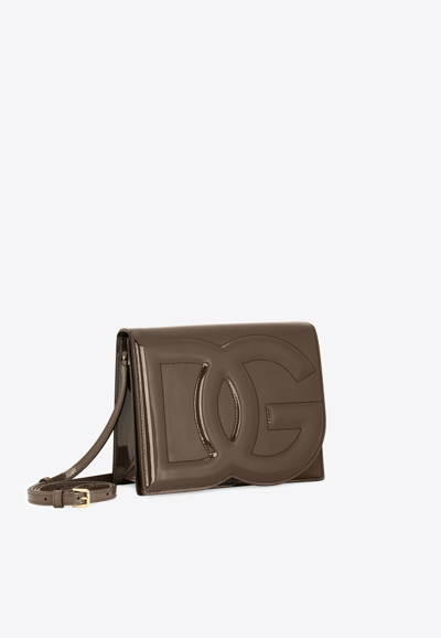 Dolce & Gabbana Dg Logo Patent Leather Crossbody Bag In Brown