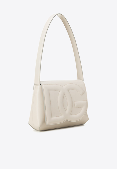 Dolce & Gabbana Dg Logo Shoulder Bag In Calf Leather In Ivory