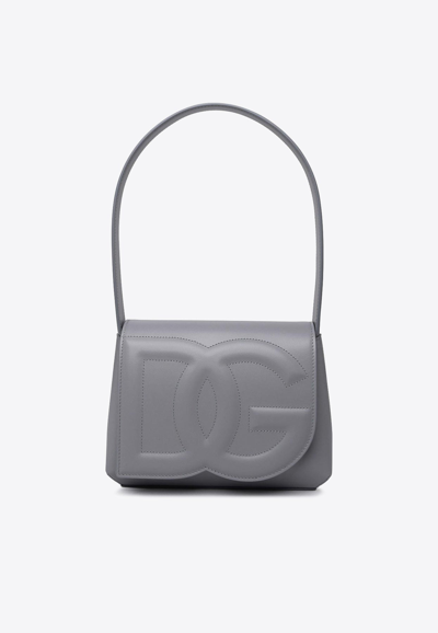 Dolce & Gabbana Dg Logo Shoulder Bag In Calf Leather In Gray