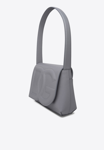 Dolce & Gabbana Dg Logo Shoulder Bag In Calf Leather In Gray