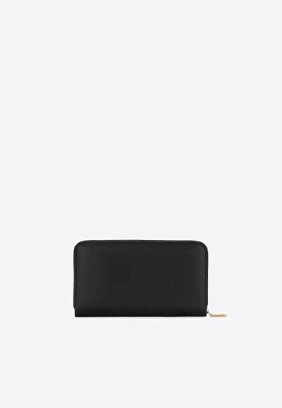 Dolce & Gabbana Calfskin Zip-around Wallet With Dg Logo In Black
